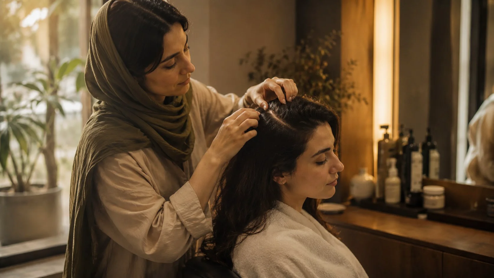 بررسی ملایم پوست سر برای تشخیص سلامت و چربی مو